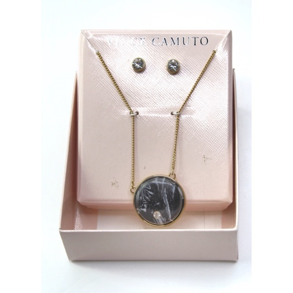 Vince Camuto Necklace Earrings Marble Effect Set - Picture 3 of 6